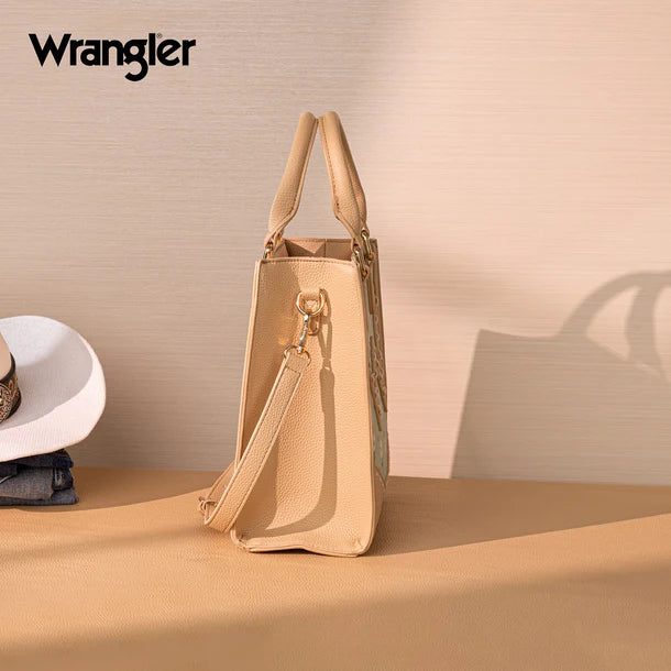 Load image into Gallery viewer, WG481-8126GN - Wrangler Daisy Print Chevron Tote Crossbody Bag - Green
