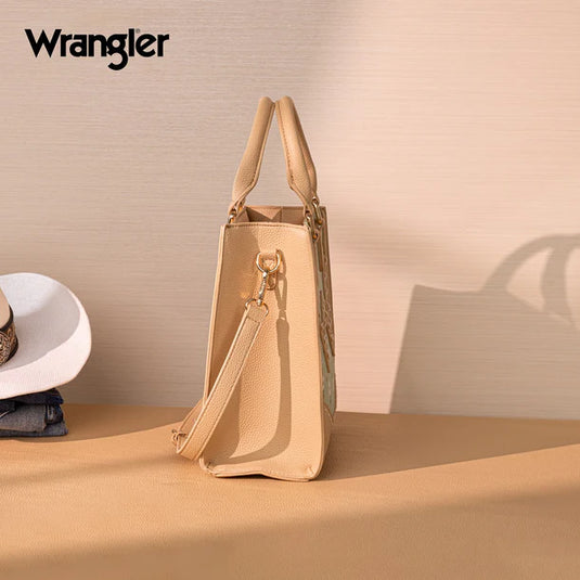 WG481-8126GN - Wrangler Daisy Print Chevron Tote Crossbody Bag - Green