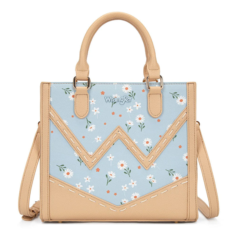 Load image into Gallery viewer, WG481-8126JN - Wrangler Daisy Print Chevron Tote Crossbody Bag - Jean
