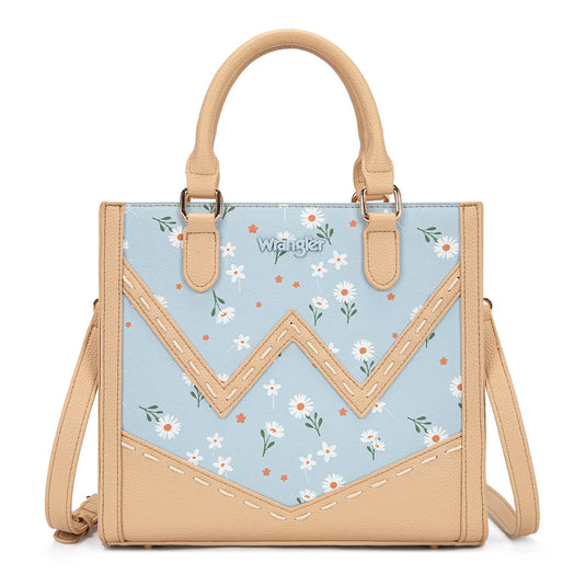 WG481-8126JN - Wrangler Daisy Print Chevron Tote Crossbody Bag - Jean