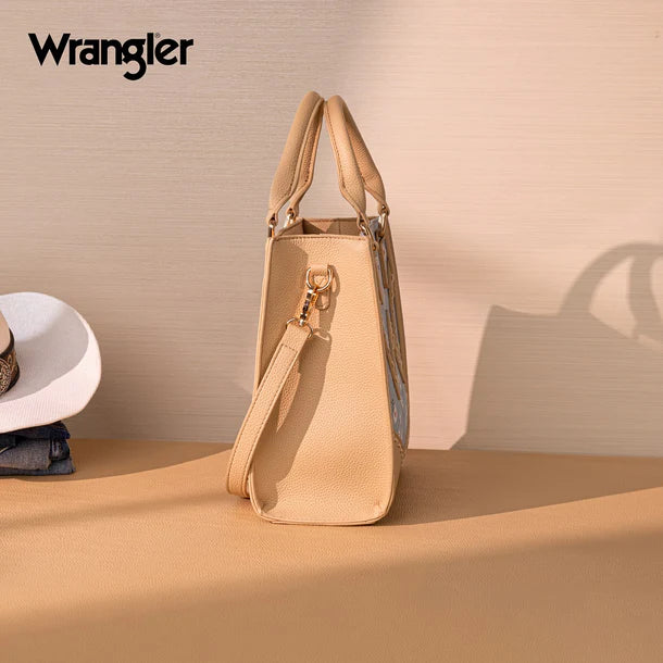 Load image into Gallery viewer, WG481-8126JN - Wrangler Daisy Print Chevron Tote Crossbody Bag - Jean
