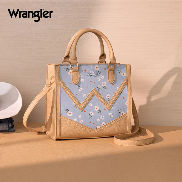 Load image into Gallery viewer, WG481-8126JN - Wrangler Daisy Print Chevron Tote Crossbody Bag - Jean
