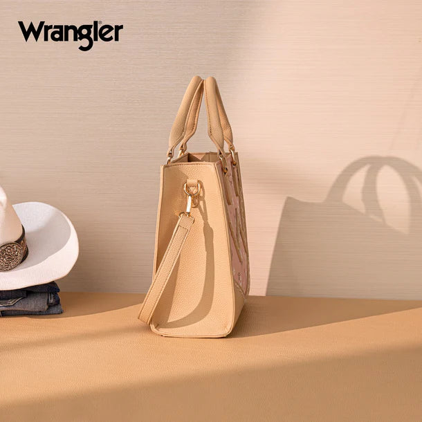 Load image into Gallery viewer, WG481-8126PK - Wrangler Daisy Print Chevron Tote Crossbody Bag - Pink
