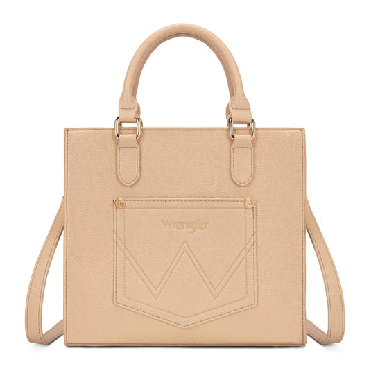 WG481-8126TN - Wrangler Daisy Print Chevron Tote Crossbody Bag - Tan