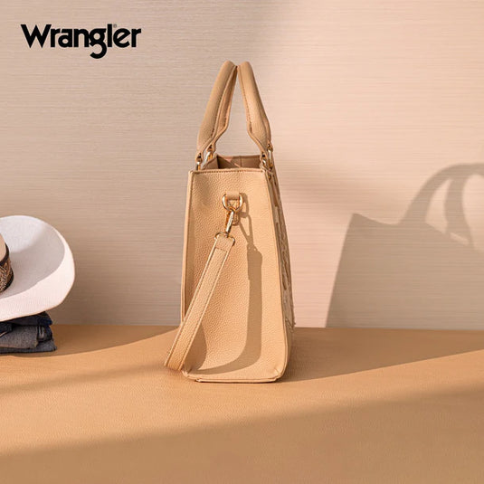 WG481-8126TN - Wrangler Daisy Print Chevron Tote Crossbody Bag - Tan