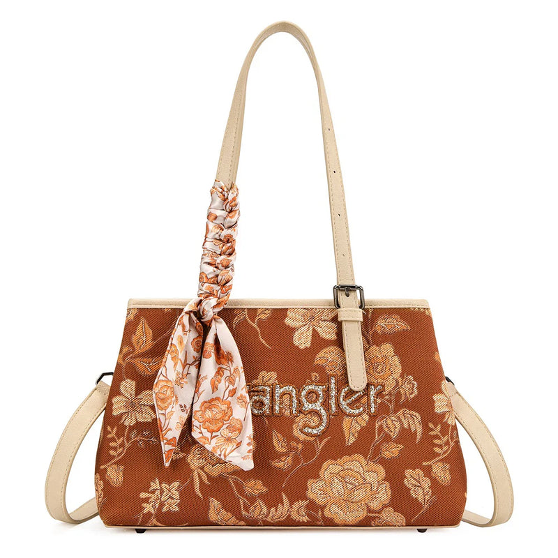 Load image into Gallery viewer, WG510-8130BR - Wrangler Floral Printed Braided Scarf Tote/Crossbody Bag - Brown
