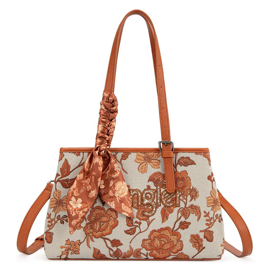 WG510-8130DBR - Wrangler Floral Printed Braided Scarf Crossbody Bag - Dark Brown