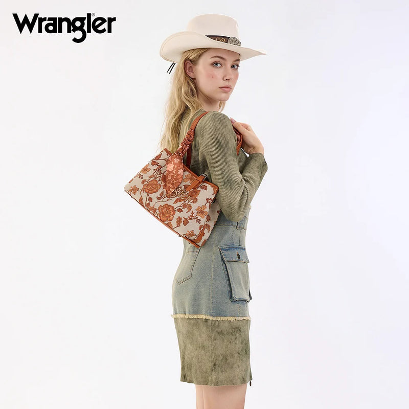 Load image into Gallery viewer, WG510-8130DBR - Wrangler Floral Printed Braided Scarf Crossbody Bag - Dark Brown
