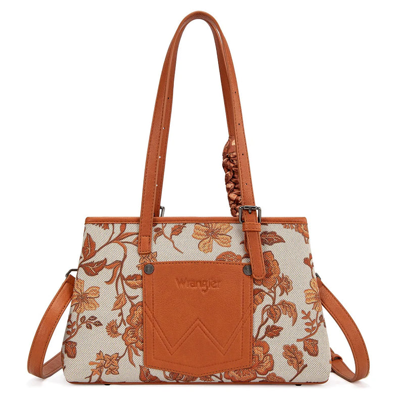 Load image into Gallery viewer, WG510-8130DBR - Wrangler Floral Printed Braided Scarf Crossbody Bag - Dark Brown
