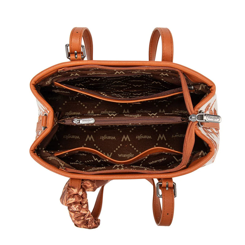 Load image into Gallery viewer, WG510-8130DBR - Wrangler Floral Printed Braided Scarf Crossbody Bag - Dark Brown
