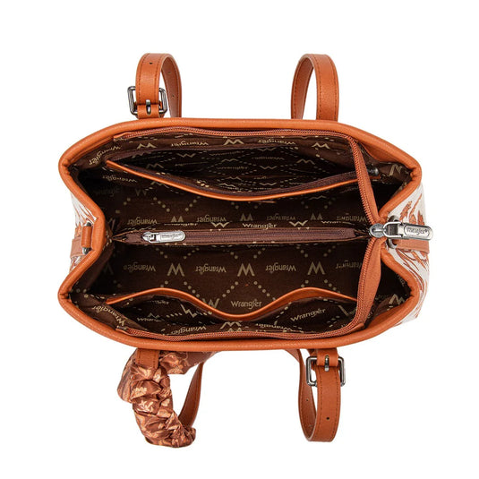 WG510-8130DBR - Wrangler Floral Printed Braided Scarf Crossbody Bag - Dark Brown
