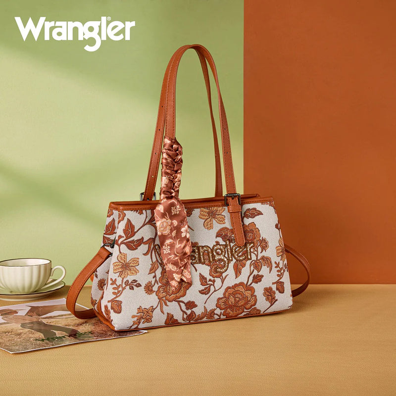 Load image into Gallery viewer, WG510-8130DBR - Wrangler Floral Printed Braided Scarf Crossbody Bag - Dark Brown
