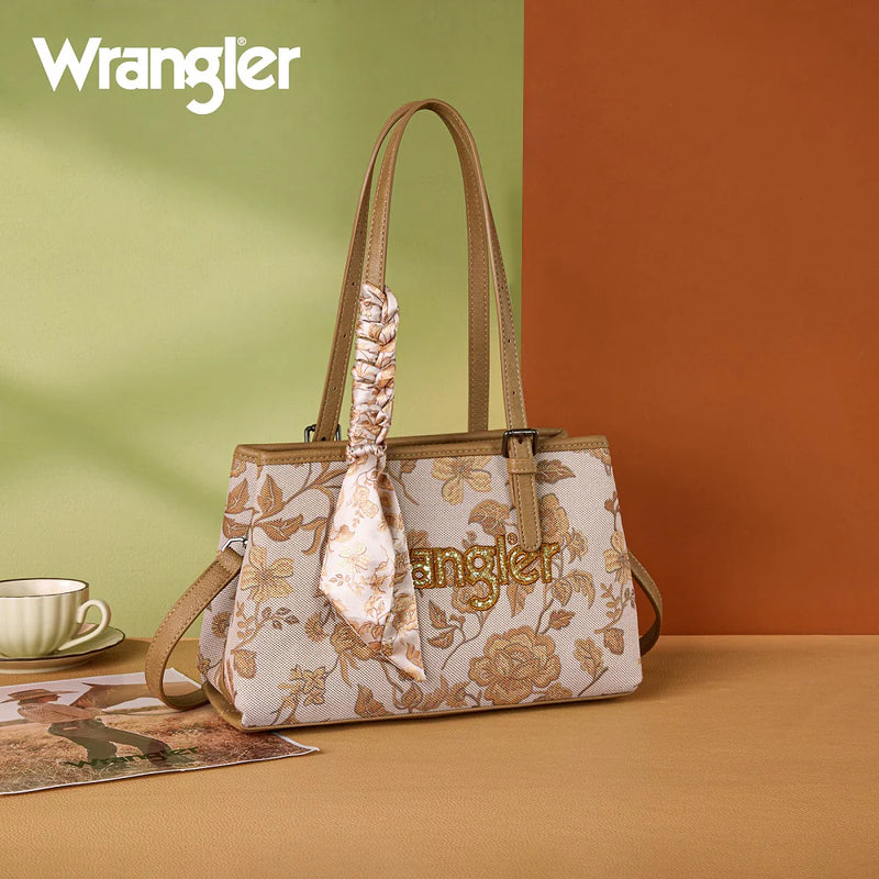 Load image into Gallery viewer, WG510-8130GD - Wrangler Floral Printed Braided Scarf Crossbody Bag - Gold

