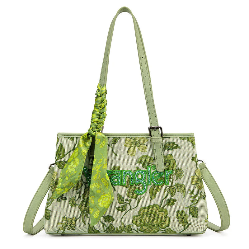 Load image into Gallery viewer, WG510-8130GN - Wrangler Floral Printed Braided Scarf Crossbody Bag - Green
