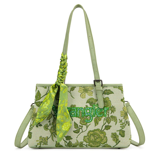 WG510-8130GN - Wrangler Floral Printed Braided Scarf Crossbody Bag - Green