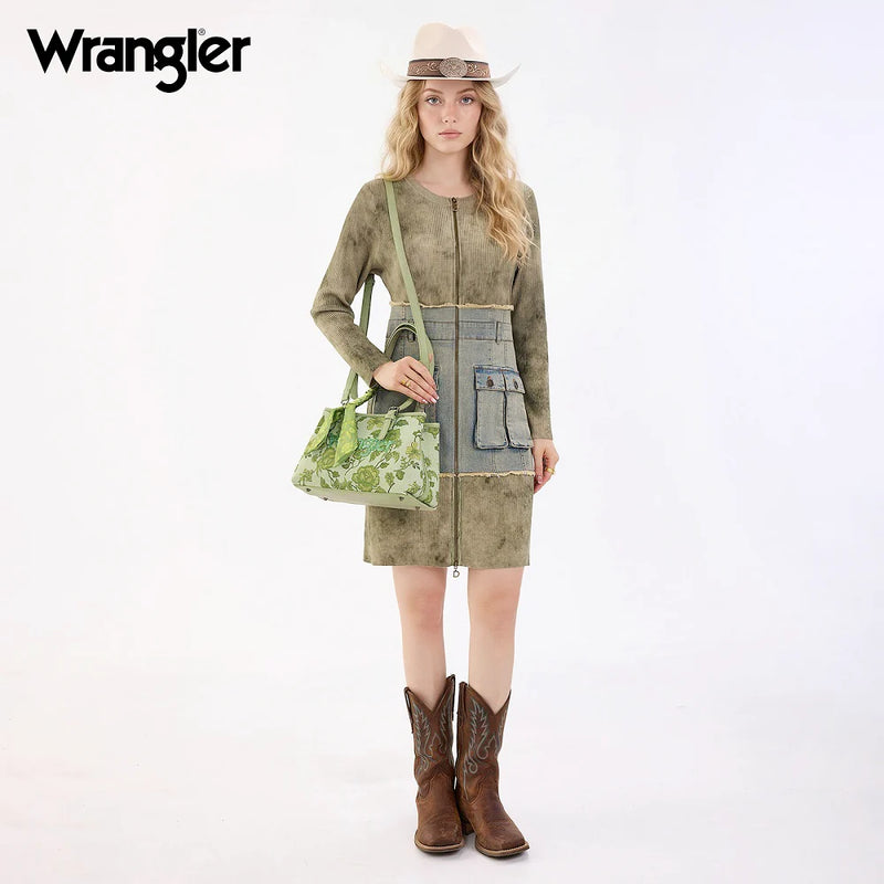 Load image into Gallery viewer, WG510-8130GN - Wrangler Floral Printed Braided Scarf Crossbody Bag - Green
