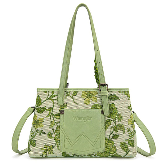 WG510-8130GN - Wrangler Floral Printed Braided Scarf Crossbody Bag - Green