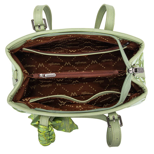WG510-8130GN - Wrangler Floral Printed Braided Scarf Crossbody Bag - Green