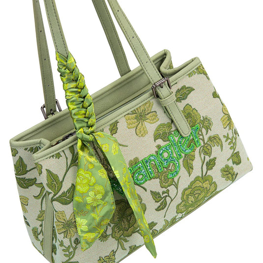WG510-8130GN - Wrangler Floral Printed Braided Scarf Crossbody Bag - Green