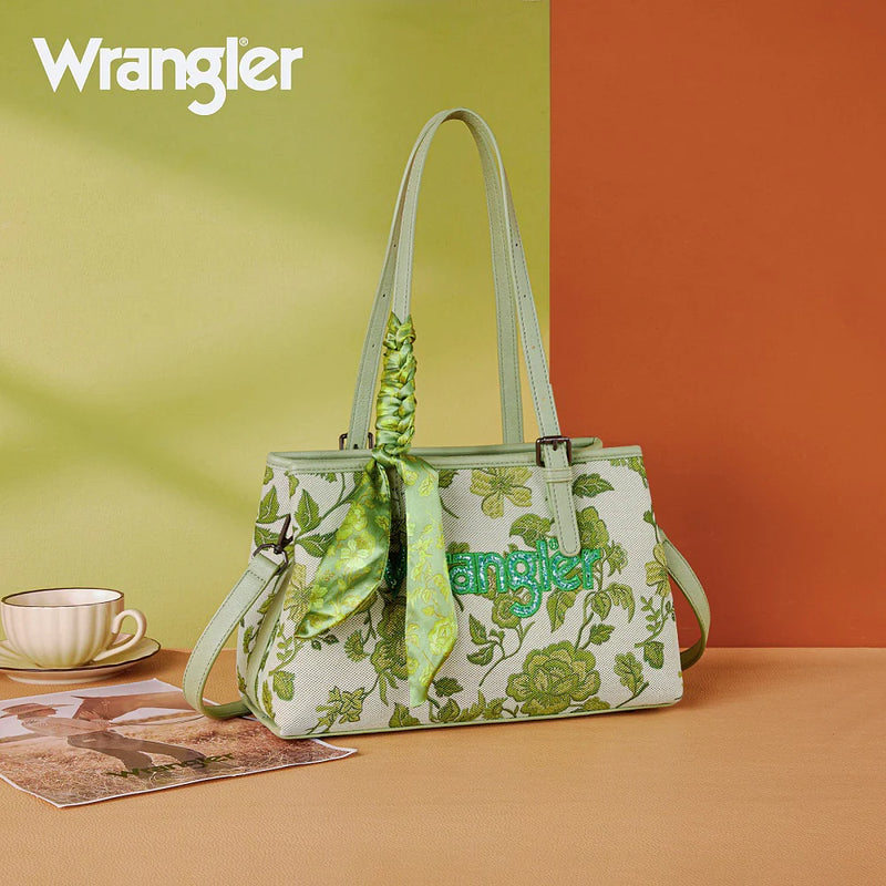 Load image into Gallery viewer, WG510-8130GN - Wrangler Floral Printed Braided Scarf Crossbody Bag - Green
