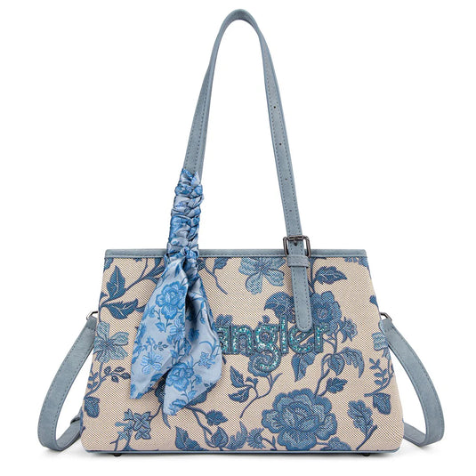 WG510-8130JN - Wrangler Floral Printed Braided Scarf Crossbody Bag - Jean