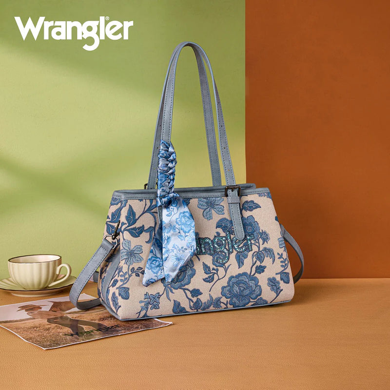 Load image into Gallery viewer, WG510-8130JN - Wrangler Floral Printed Braided Scarf Crossbody Bag - Jean
