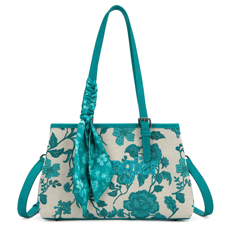 Load image into Gallery viewer, WG510-8130TQ - Wrangler Floral Printed Braided Scarf Crossbody Bag - Turquoise
