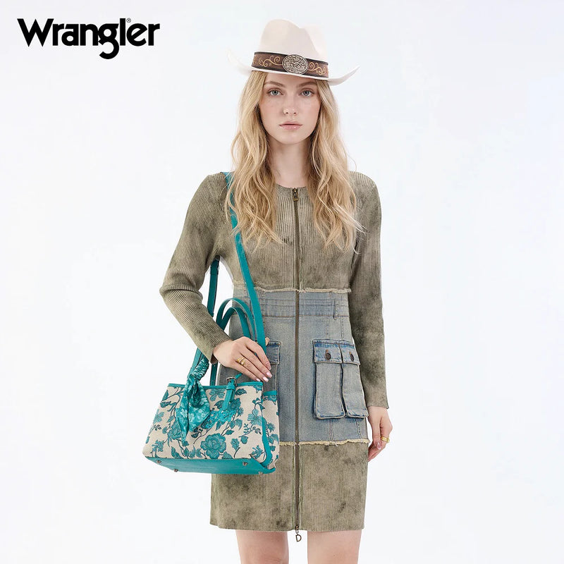 Load image into Gallery viewer, WG510-8130TQ - Wrangler Floral Printed Braided Scarf Crossbody Bag - Turquoise
