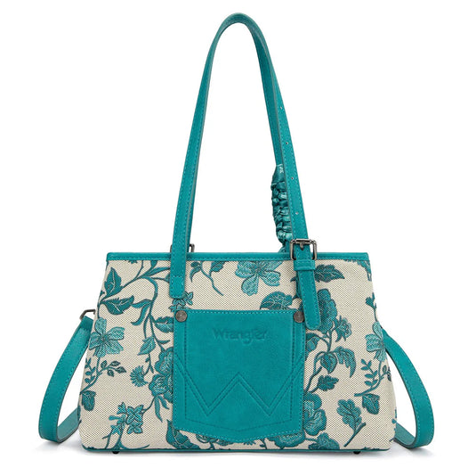 WG510-8130TQ - Wrangler Floral Printed Braided Scarf Crossbody Bag - Turquoise