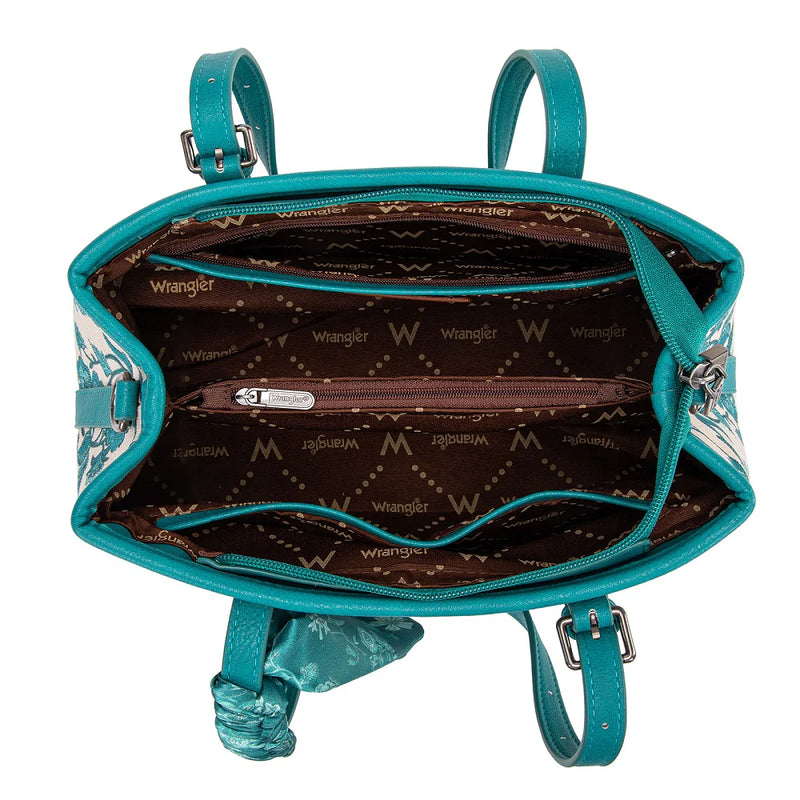 Load image into Gallery viewer, WG510-8130TQ - Wrangler Floral Printed Braided Scarf Crossbody Bag - Turquoise
