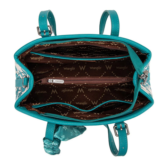 WG510-8130TQ - Wrangler Floral Printed Braided Scarf Crossbody Bag - Turquoise