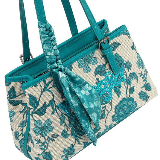 WG510-8130TQ - Wrangler Floral Printed Braided Scarf Crossbody Bag - Turquoise