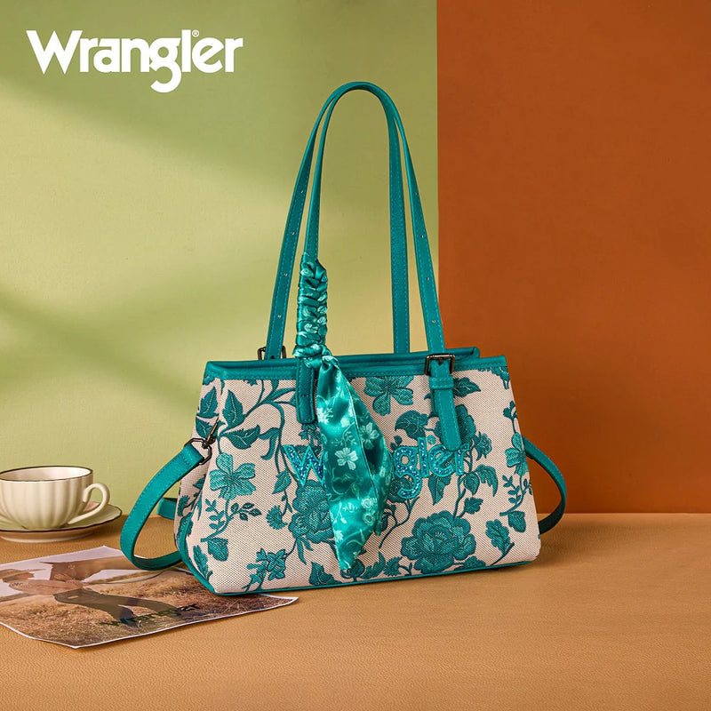 Load image into Gallery viewer, WG510-8130TQ - Wrangler Floral Printed Braided Scarf Crossbody Bag - Turquoise
