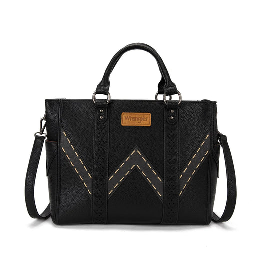 WG519-8300-1BK - Wrangler Western Stitch & Embossed Chevron Satchel Tote Bag - Black