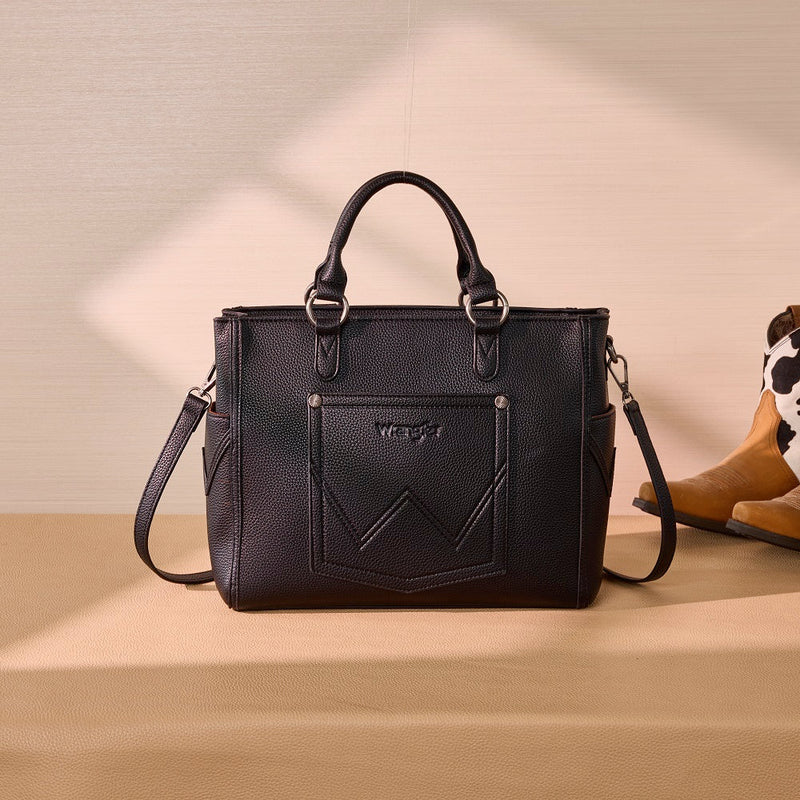 Load image into Gallery viewer, WG519-8300-1BK - Wrangler Western Stitch &amp; Embossed Chevron Satchel Tote Bag - Black
