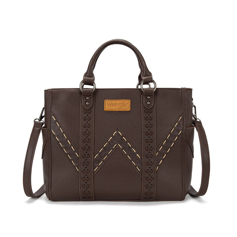 Load image into Gallery viewer, WG519-8300-1CF - Wrangler Western Stitch &amp; Embossed Chevron Satchel Tote Bag - Coffee
