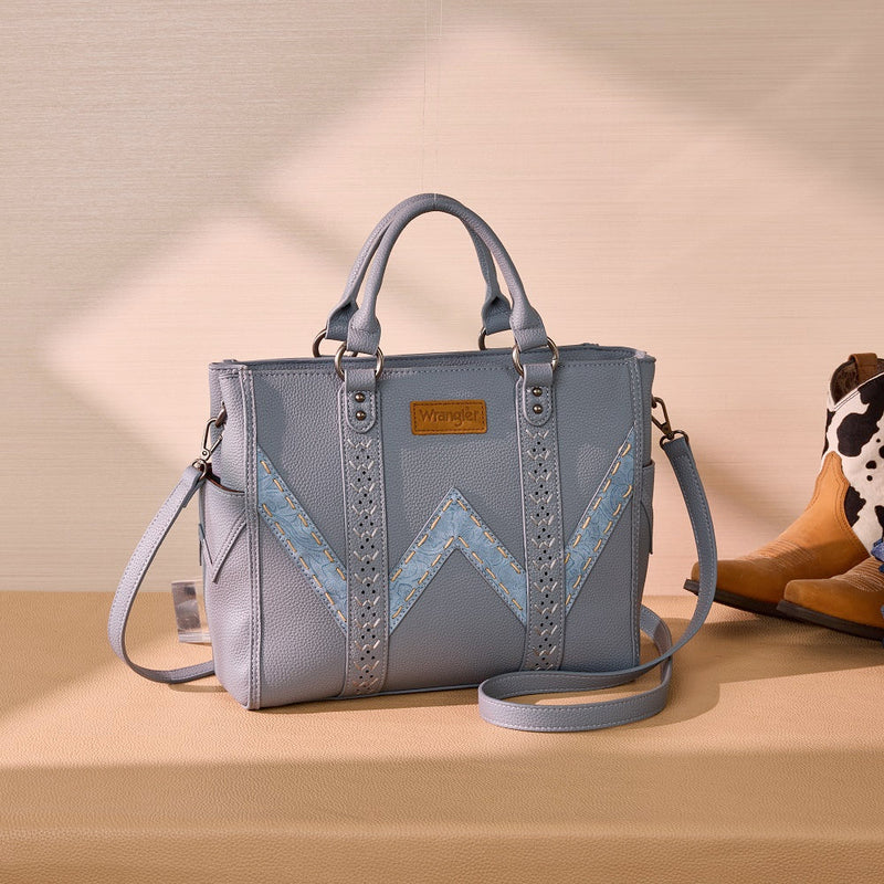 Load image into Gallery viewer, WG519-8300-1JN - Wrangler Western Stitch &amp; Embossed Chevron Satchel Tote Bag - Jean
