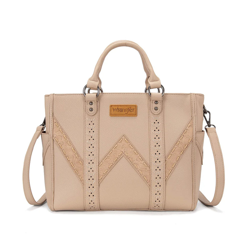 Load image into Gallery viewer, WG519-8300-1TN - Wrangler Western Stitch &amp; Embossed Chevron Satchel Tote Bag - Tan
