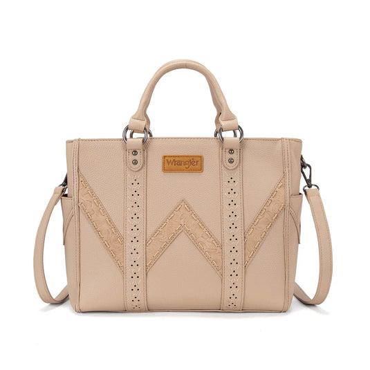 WG519-8300-1TN - Wrangler Western Stitch & Embossed Chevron Satchel Tote Bag - Tan