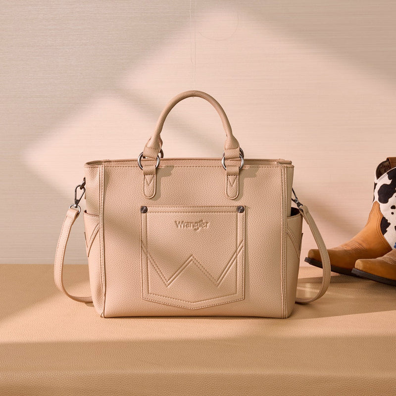 Load image into Gallery viewer, WG519-8300-1TN - Wrangler Western Stitch &amp; Embossed Chevron Satchel Tote Bag - Tan
