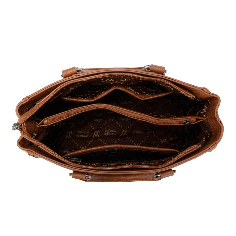 Load image into Gallery viewer, WG519-8300BR - Wrangler Western Color-Block Chevron Stitch Satchel Tote Bag - Brown
