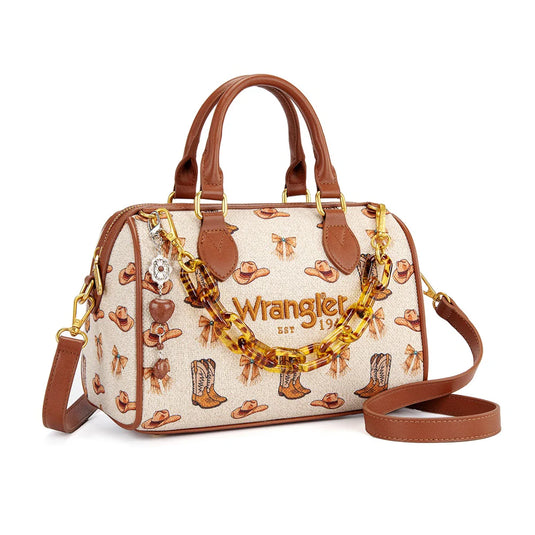 WG524-51102TN - Wrangler Western Print Cowgirl Boston Bag - Tan
