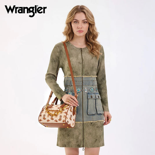 WG524-51102TN - Wrangler Western Print Cowgirl Boston Bag - Tan