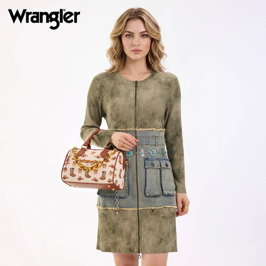 WG524-51102TN - Wrangler Western Print Cowgirl Boston Bag - Tan