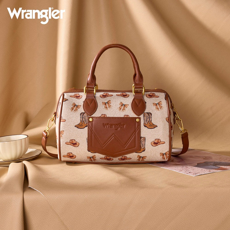 Load image into Gallery viewer, WG524-51102TN - Wrangler Western Print Cowgirl Boston Bag - Tan
