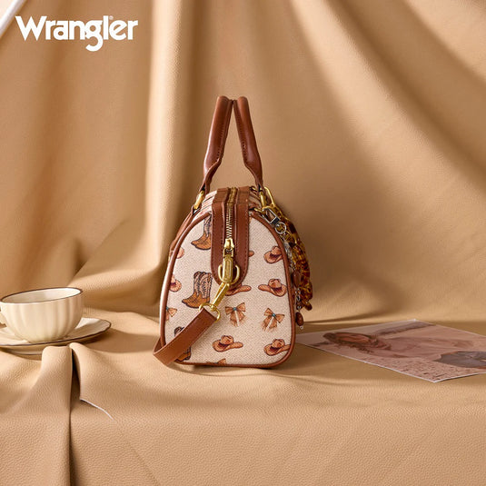 WG524-51102TN - Wrangler Western Print Cowgirl Boston Bag - Tan
