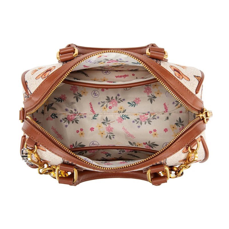Load image into Gallery viewer, WG524-51102TN - Wrangler Western Print Cowgirl Boston Bag - Tan
