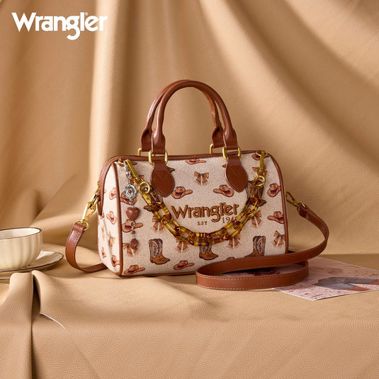 WG524-51102TN - Wrangler Western Print Cowgirl Boston Bag - Tan