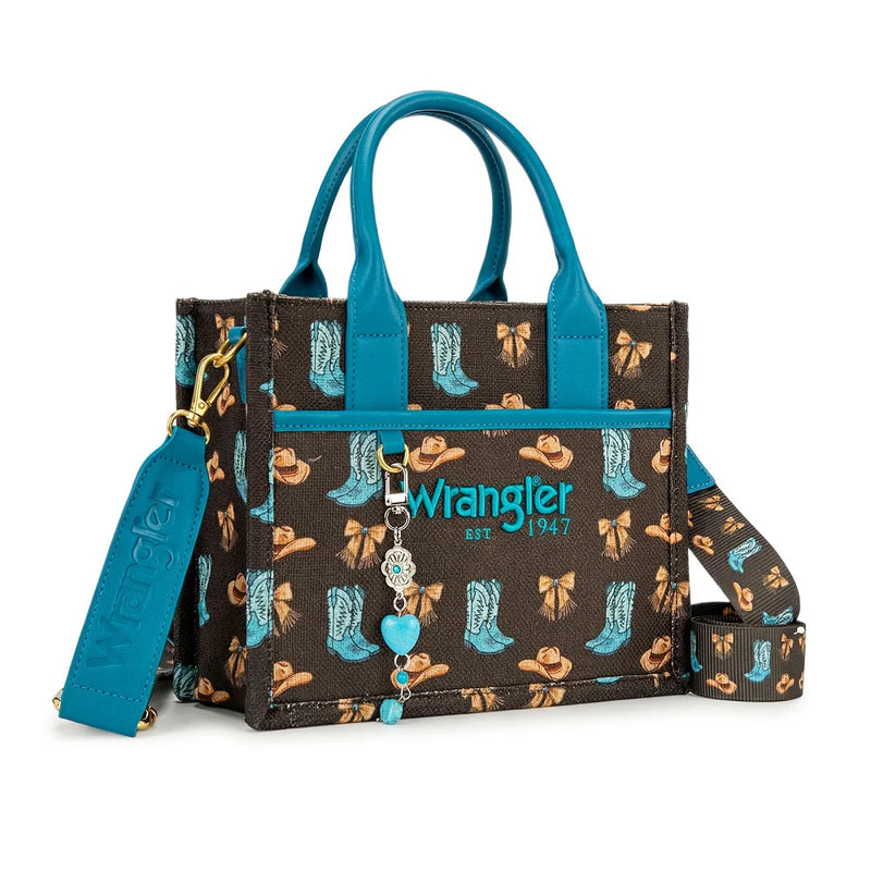Load image into Gallery viewer, WG524-8120SCF - Wrangler Western Print Cowgirl Tote Bag/Crossbody - Coffee
