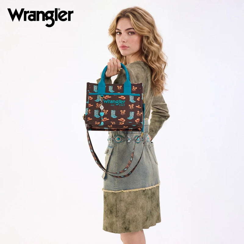 Load image into Gallery viewer, WG524-8120SCF - Wrangler Western Print Cowgirl Tote Bag/Crossbody - Coffee
